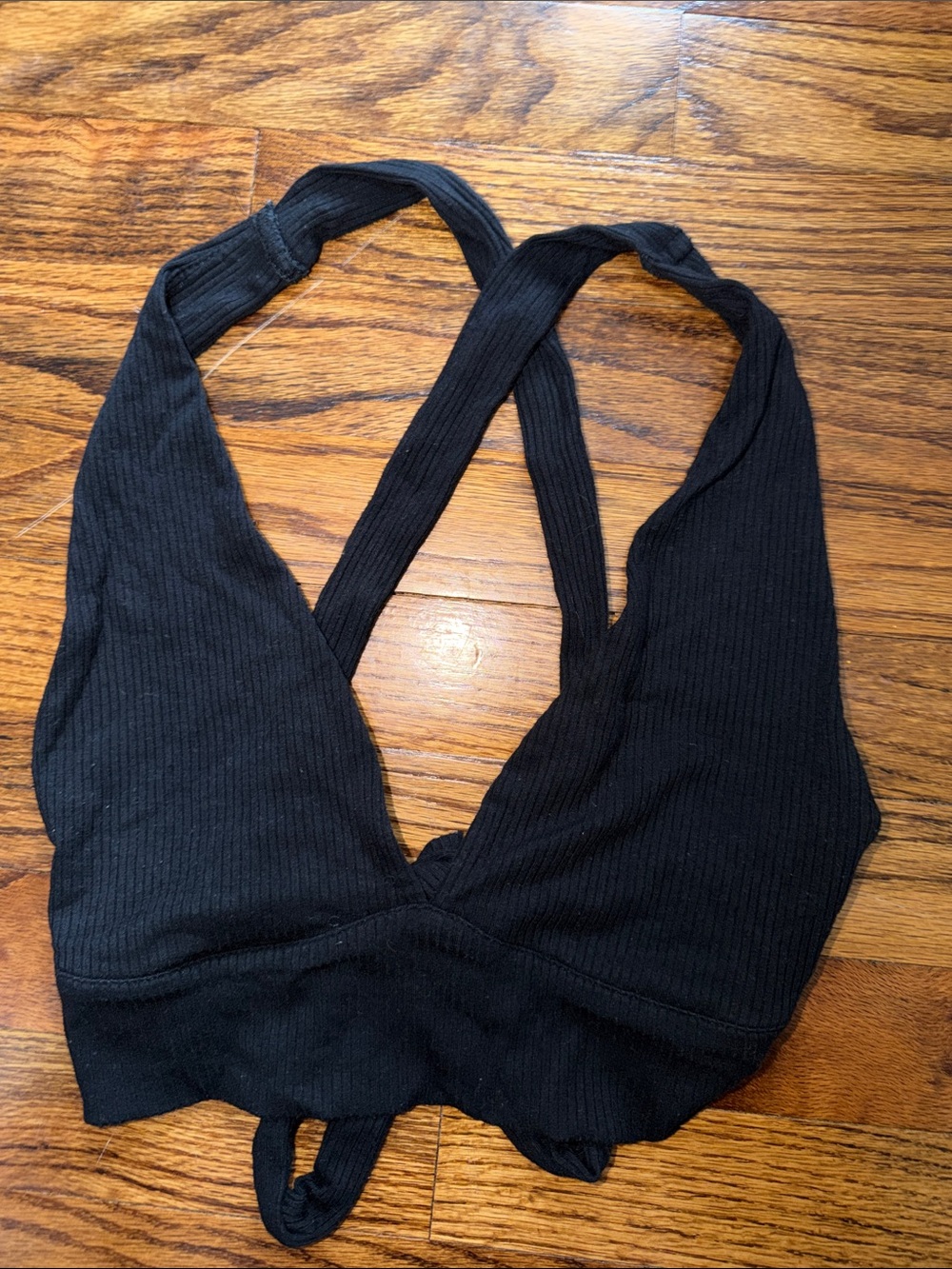 Garage Black Ribbed Strappy Sports Bralette